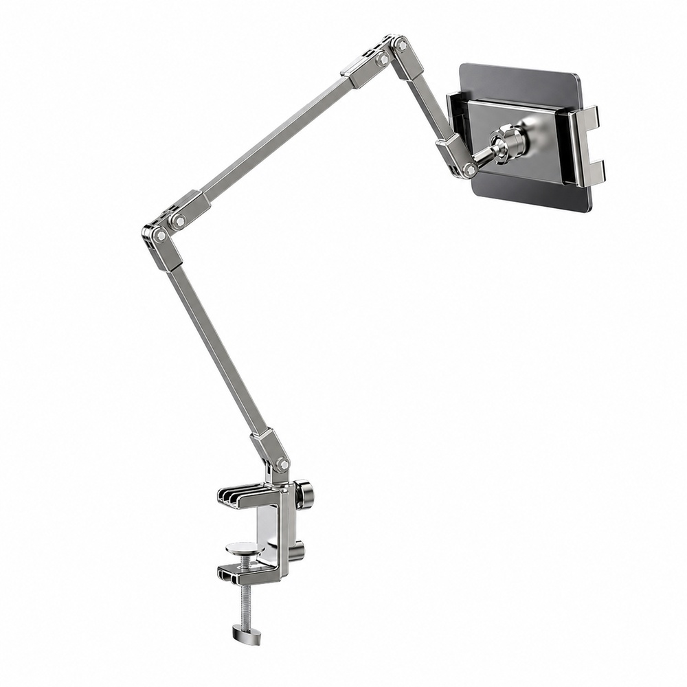 Tablet Stand Accessories - ขาตั้งโทรศัพท์แบบปรับได้สำหรับโทรศัพท์และแท็บเล็ตขนาด 4.7-12.9 นิ้ว, ขาตั้งแบบพับได้พร้อมแขนโลหะสำหรับยึดกับโต๊ะ, หมุนได้ 360
