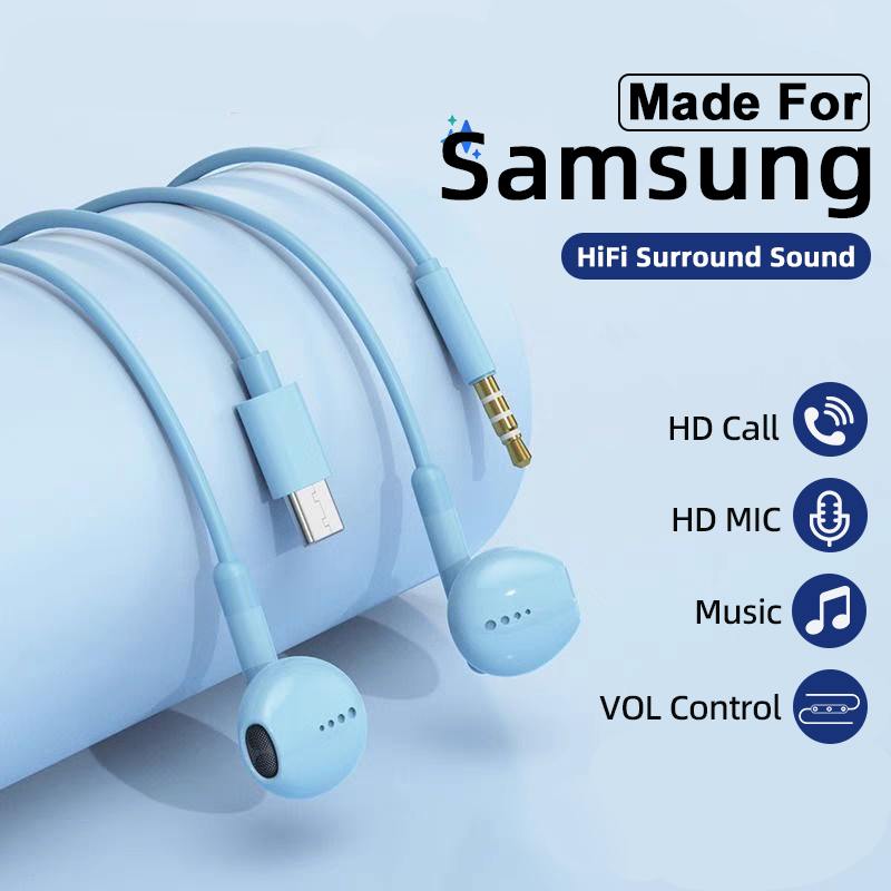 Wired Earphone Lightning - ประเภท C หูฟังสําหรับ Samsung Galaxy S24