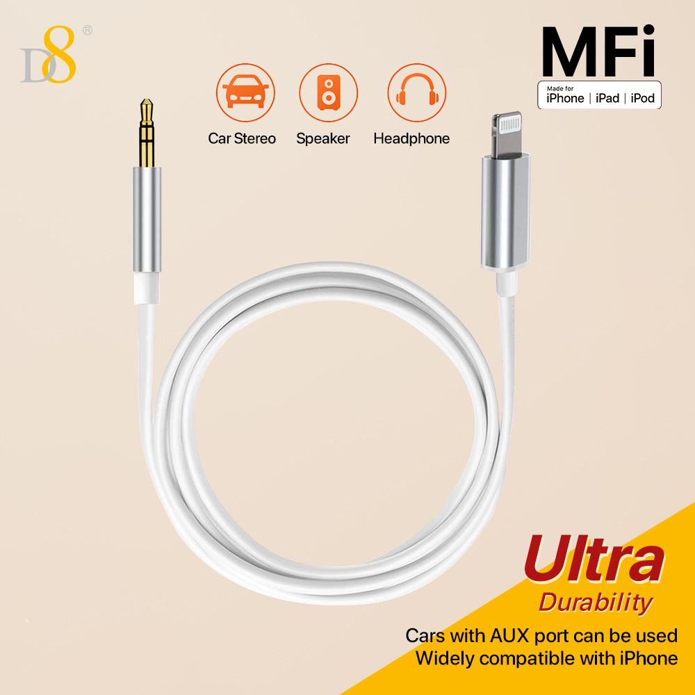 Wired Earphone Lightning - D8 Lightning ถึง 3.5 มม. อะแดปเตอร์เสียง